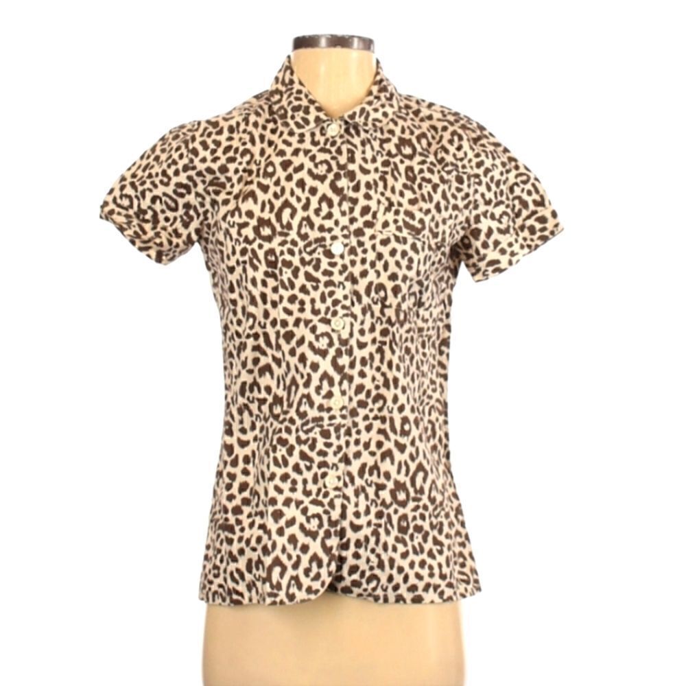 J CREW Shirt Short Sleeved Button Down Cotton Animal Print